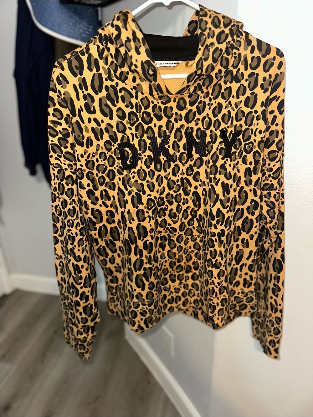 DKNY Leopard Print Hoodie in Tan and Black